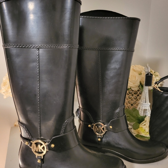 Michael Kors Black Boots with Gold Accents - Picture 5 of 7